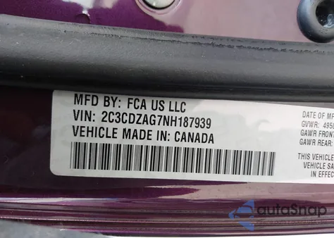 2022 Dodge Challenger Sxt из США, поврежденный, VIN 2C3CDZAG7NH187939